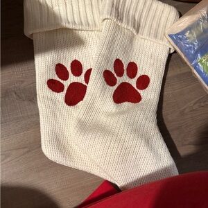 Two Pet Christmas Stockings - Red Paw Print - Perfect Condition